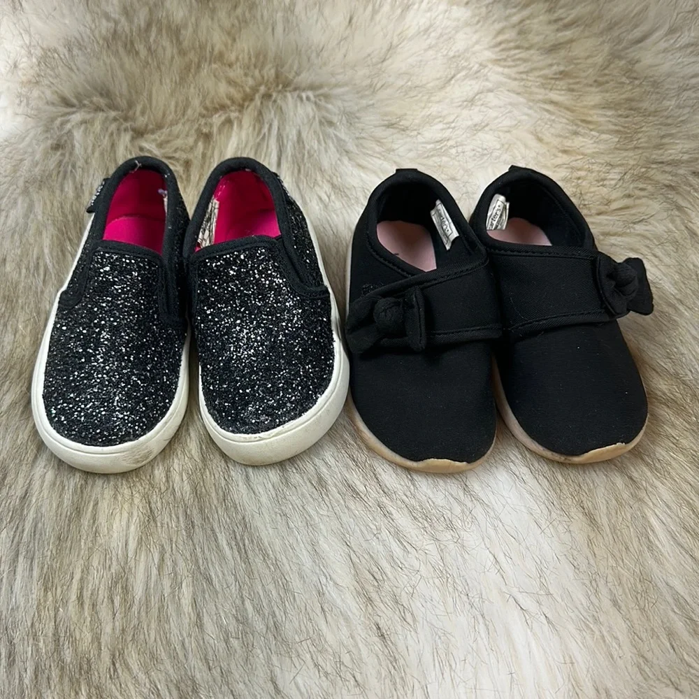 Carter’s Toddler Girls Shoes Size 5 Black Glitter Slip On & Bow Sneakers Lot
